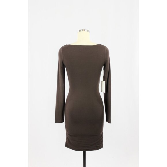 NWT Aritzia WILFRED Lydia Mocha Brown Jersey Ruched Front Mini Dress, Size X - Picture 3 of 16